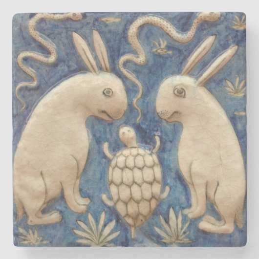 ヴィンテージスペインのラビットブルートブルー ストーンコースター (正面)