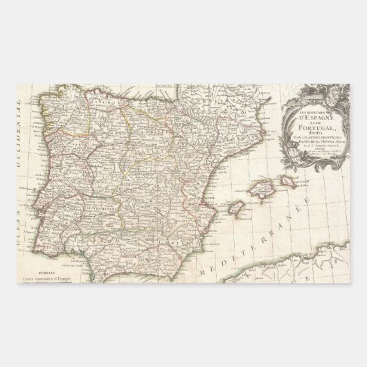 ヴィンテージスペインの地図（1775年） 長方形シール (正面)