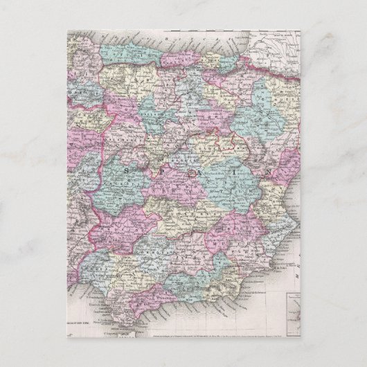 ヴィンテージスペインの地図（1855年） ポストカード (正面)