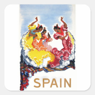ヴィンテージスペインフラメンコダンサー旅行ポスター スクエアシール