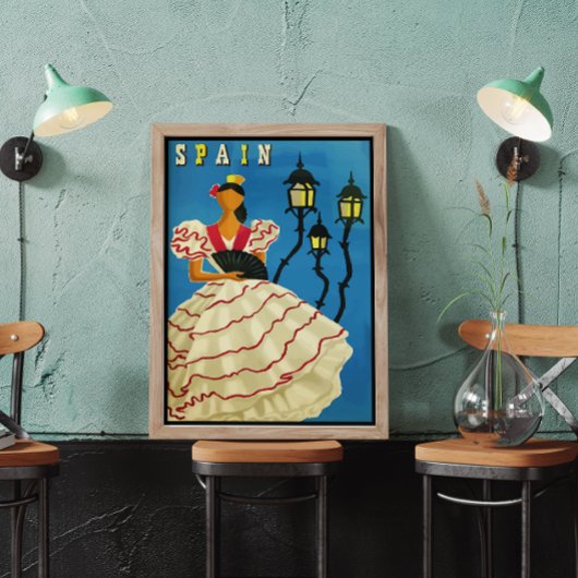 ヴィンテージスペイン黒縁どレトロ旅行 ポスター