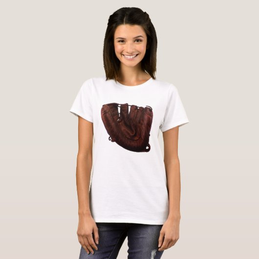 ヴィンテージスポーツアンティークレザー野球手袋 Tシャツ (正面フル)