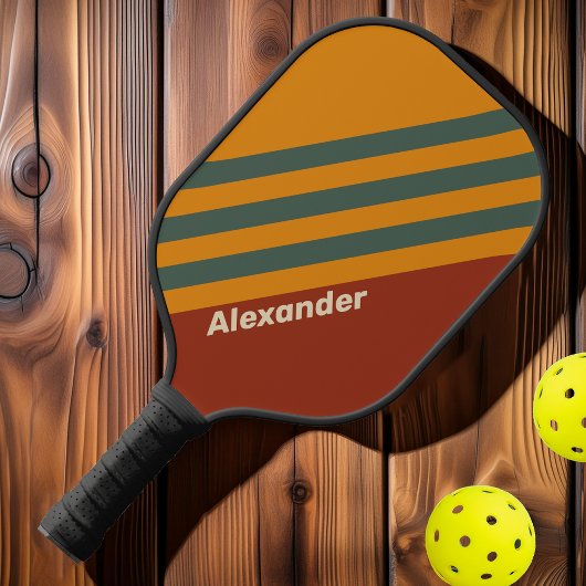 ヴィンテージスポーツオレンジストライプ色の錆びと名前 ピックルボールラケット