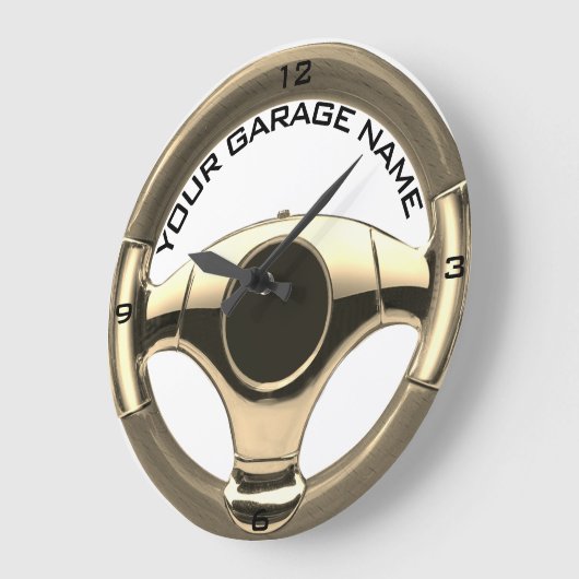 ヴィンテージスポーツカーのウッドクロムステアリングホイール ラージ壁時計 (傾斜)