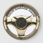 ヴィンテージスポーツカーのウッドクロムステアリングホイール ラージ壁時計 (正面)