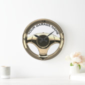 ヴィンテージスポーツカーのウッドクロムステアリングホイール ラージ壁時計 (ホーム)