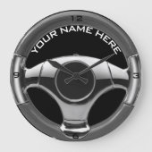 ヴィンテージスポーツカーのウッドルックステアリングホイールクロック6 ラージ壁時計 (正面)