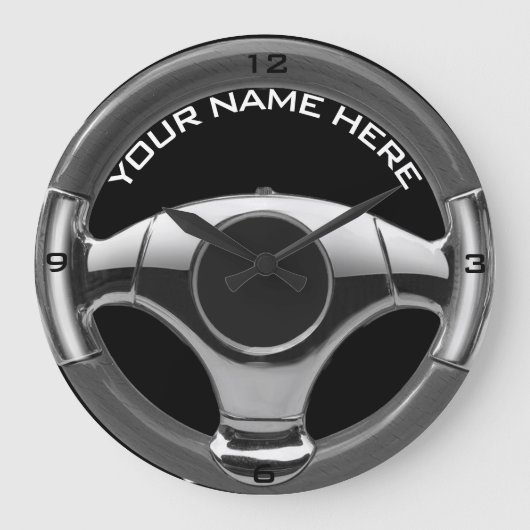 ヴィンテージスポーツカーのウッドルックステアリングホイールクロック6 ラージ壁時計 (正面)