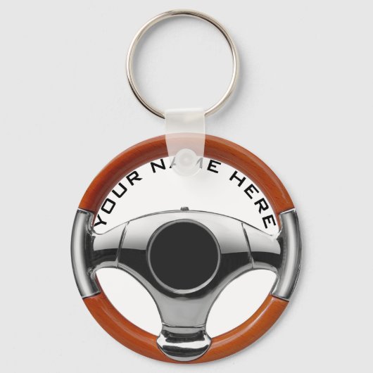ヴィンテージスポーツカーの木製ステアリングホイールガレージ所有者 キーホルダー (正面)