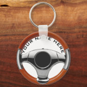 ヴィンテージスポーツカーの木製ステアリングホイールガレージ所有者 キーホルダー (正面)