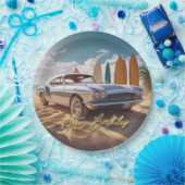 ヴィンテージスポーツカー熱帯ビーチハッピーバースデー ペーパープレート (パーティー)