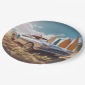 ヴィンテージスポーツカー熱帯ビーチハッピーバースデー ペーパープレート (アングル)