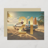 ヴィンテージスポーツカー熱帯ビーチ21歳の誕生日 (正面/裏面)