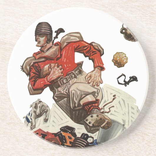 ヴィンテージスポーツサッカークォーターバックランニングプレイヤー コースター (正面)