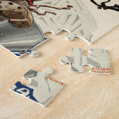 ヴィンテージスポーツサッカークォーターバックランニングプレイヤー ジグソーパズル (側面)