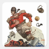 ヴィンテージスポーツサッカークォーターバックランニングプレイヤー スクエアシール (正面)