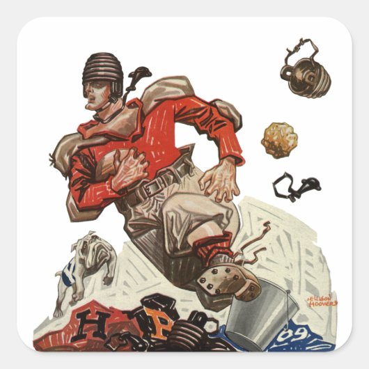 ヴィンテージスポーツサッカークォーターバックランニングプレイヤー スクエアシール (正面)