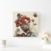 ヴィンテージスポーツサッカークォーターバックランニングプレイヤー スクエア壁時計 (ホーム)