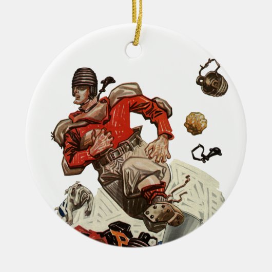 ヴィンテージスポーツサッカークォーターバックランニングプレイヤー セラミックオーナメント (正面)