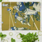 ヴィンテージスポーツサッカーゲーム，金ゴールド対ブルーチーム キッチンタオル (折り畳み)