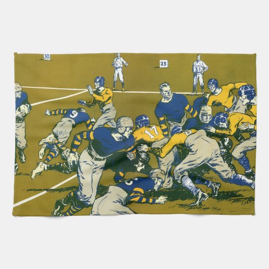 ヴィンテージスポーツサッカーゲーム，金ゴールド対ブルーチーム キッチンタオル (横)
