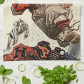 ヴィンテージスポーツサッカー選手とブルドッグマスコット キッチンタオル (折り畳み)