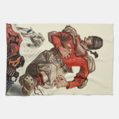 ヴィンテージスポーツサッカー選手とブルドッグマスコット キッチンタオル (横)