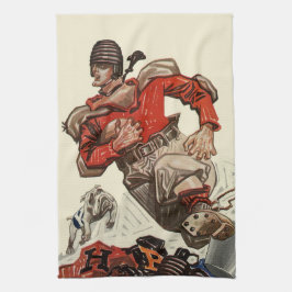 ヴィンテージスポーツサッカー選手とブルドッグマスコット キッチンタオル