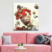 ヴィンテージスポーツサッカー選手とブルドッグマスコット キャンバスプリント (インサイチュ (リビング))