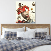 ヴィンテージスポーツサッカー選手とブルドッグマスコット キャンバスプリント (インサイチュ (寝室))