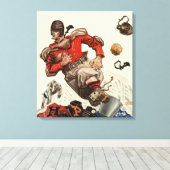 ヴィンテージスポーツサッカー選手とブルドッグマスコット キャンバスプリント (インサイチュ (ウッドフロア))