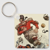 ヴィンテージスポーツサッカー選手とブルドッグマスコット キーホルダー (正面)