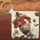 ヴィンテージスポーツサッカー選手とブルドッグマスコット キーホルダー (正面)