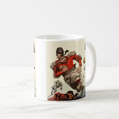 ヴィンテージスポーツサッカー選手とブルドッグマスコット コーヒーマグカップ (正面右)