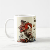 ヴィンテージスポーツサッカー選手とブルドッグマスコット コーヒーマグカップ (左)