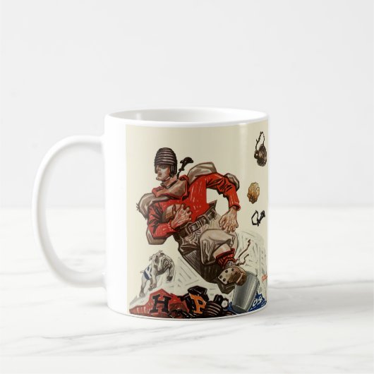 ヴィンテージスポーツサッカー選手とブルドッグマスコット コーヒーマグカップ (左)