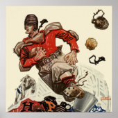 ヴィンテージスポーツサッカー選手とブルドッグマスコット ポスター (正面)