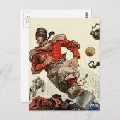 ヴィンテージスポーツサッカー選手とブルドッグマスコット ポストカード (正面/裏面)