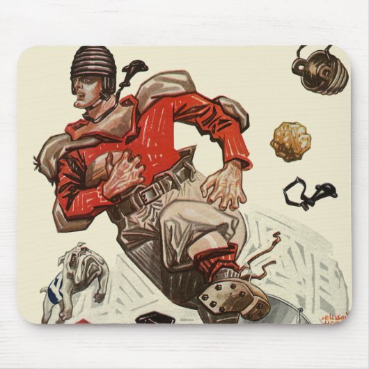 ヴィンテージスポーツサッカー選手とブルドッグマスコット マウスパッド (正面)
