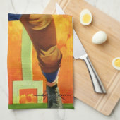 ヴィンテージスポーツサッカー選手クォーターバックランニング キッチンタオル (四つ折り)