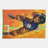 ヴィンテージスポーツサッカー選手クォーターバックランニング キッチンタオル (横)