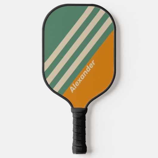 ヴィンテージスポーツストライプオレンジ色の名前 ピックルボールラケット (正面)