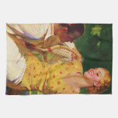 ヴィンテージスポーツテニス、愛とロマンス キッチンタオル (横)