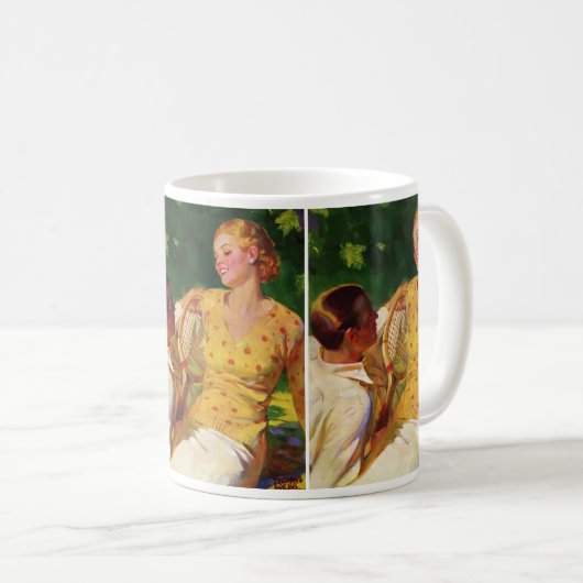 ヴィンテージスポーツテニス、愛とロマンス コーヒーマグカップ (正面右)