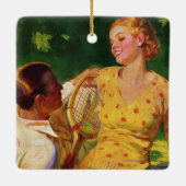 ヴィンテージスポーツテニス、愛とロマンス セラミックオーナメント (裏面)