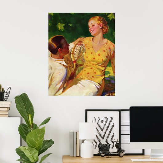 ヴィンテージスポーツテニス、愛とロマンス ポスター (ホームオフィス)