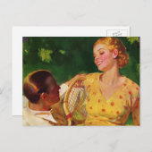 ヴィンテージスポーツテニス、愛とロマンス ポストカード (正面/裏面)