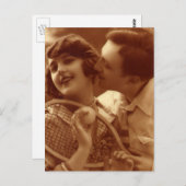 ヴィンテージスポーツテニス、愛とロマンス ポストカード (正面/裏面)