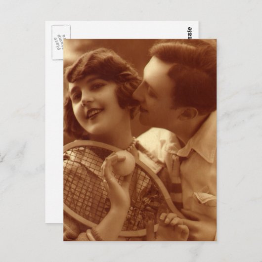 ヴィンテージスポーツテニス、愛とロマンス ポストカード (正面/裏面)
