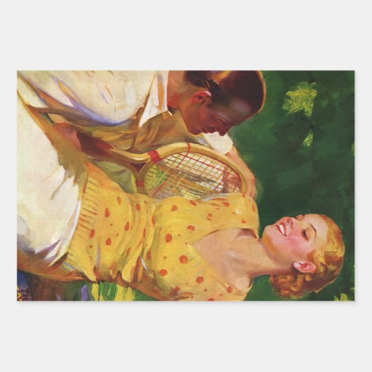 ヴィンテージスポーツテニス、愛とロマンス ラッピングペーパーシート (正面3)